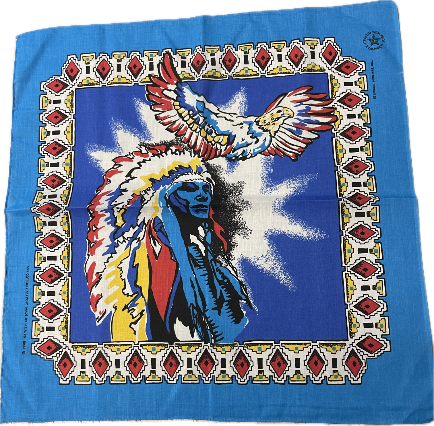 Bandana Kopftuch Halstuch  Indianer mit Adler in türkis und blau